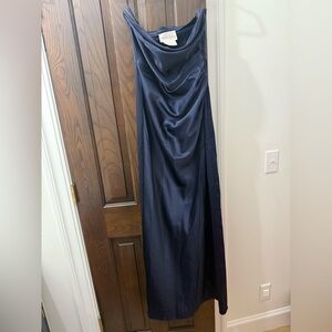 BHLDN Danielle Strapless Side Slit Satin Navy Blue Evening Gown